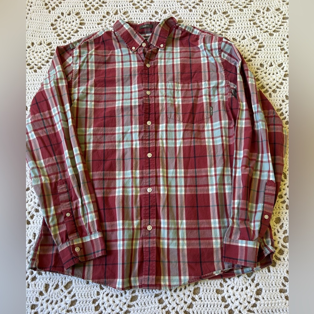 Men’s Eddie Bauer Classic Fit Red Plaid Classic Fit Button Up Shirt  Size Large
